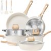 12 Pcs Pots and Pans Set, Nonstick Cookware Sets White Granite Induction Cookware, Non-toxic Healthy Non Stick Kitchen Cooking Set with Frying Pans Set, Saucepans,Steamer (PFAS, PFOA, PFOS Free)