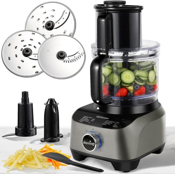 14 Cup Food Processor, French-Fry-Cutter, Blending, Mixing, Shredding, and Slicing, Meat and Vegetable Chopping, Doughing for Home Use, Mincing, and Pureeing,4 Speeds, Large Feed Chute,700W