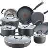 T-fal Ultimate Hard Anodized Nonstick Cookware Set 14 Piece, Oven Broiler Safe 400F, Lid Safe 350F, Kitchen Cooking Set w/ Fry Pans, Saucepans, Griddle, Dutch Oven, Pots & Pans, Dishwasher Safe, Black